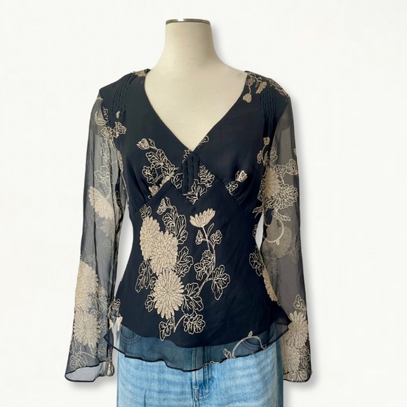 Vintage Tops - NWT Vintage 90s Y2K Ice Sheer Floral Chiffon Romantic Flowy Top Size 6
